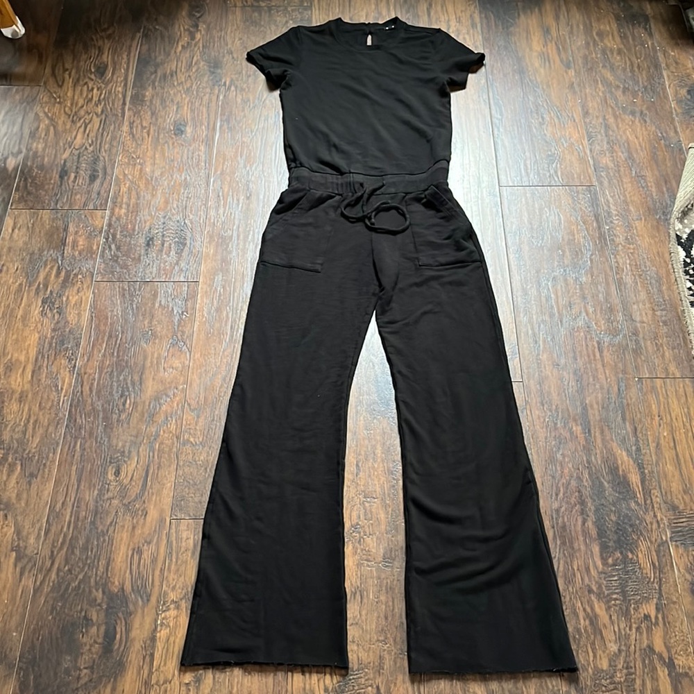 Monrow Black Shortsleeved Drawstring Waist Jumpsuit